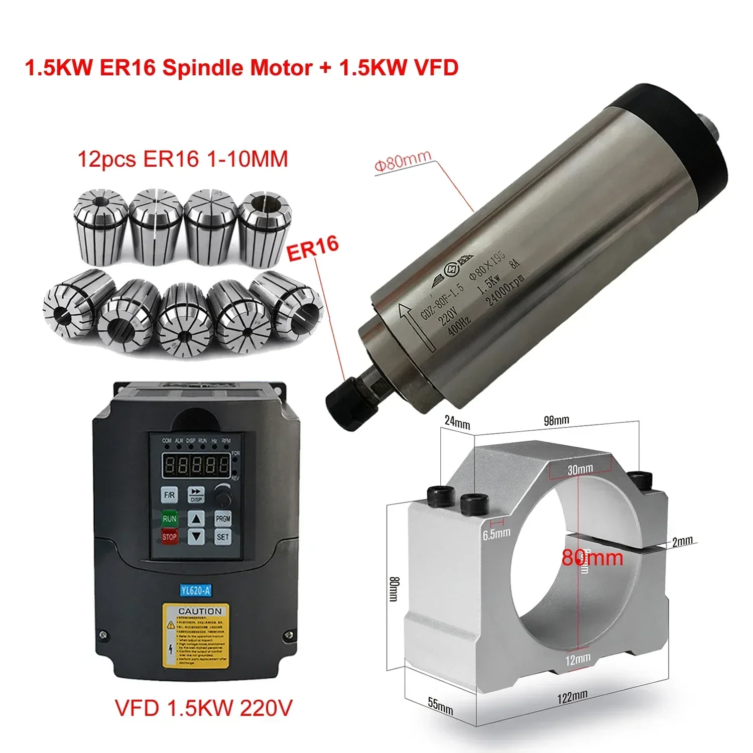 CNC Air Cooled 800W 1500W 2200 - đánh giá và giá Er20 Collet Chuck Spindle Motor 220V