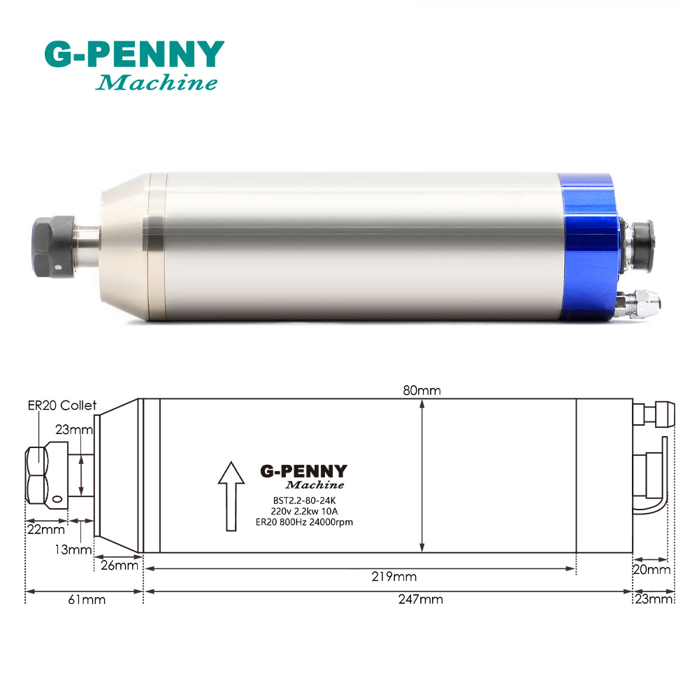 2.2kw ER20 D80 Metal Spindle W - đánh giá và giá 2.2Kw Water Cooled Spindle Kit Vfd